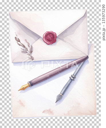 雷諾曼卡牌「信」 復古風格信件水彩插畫 4,代表公告和聯繫/傳單和海報材料 雷諾曼卡牌「信」 復古風格信件水彩插畫 4,代表公告和聯繫/傳單和海報材料 135973290