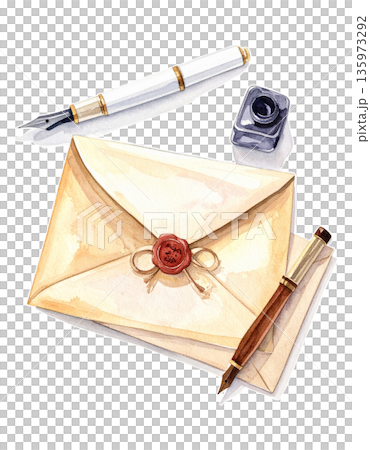 Lenormand Card "Letter" Antique-style letter watercolor illustration 2 representing announcements and contacts / Flyer and poster material 135973292