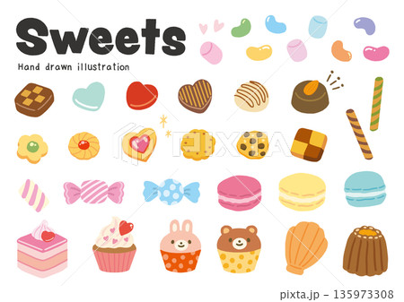 お菓子のかわいいイラストアイコンセット 135973308