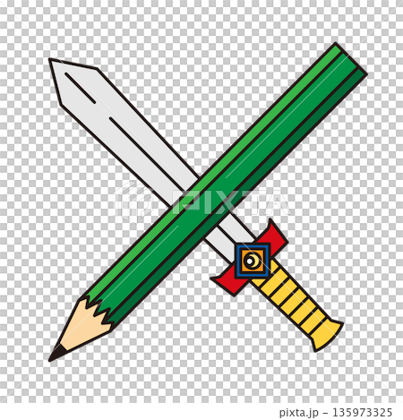 The pen is mightier than the sword: A line drawing of a pencil and a sword crossed The pen is mightier than the sword: A line drawing of a pencil and a sword crossed 135973325