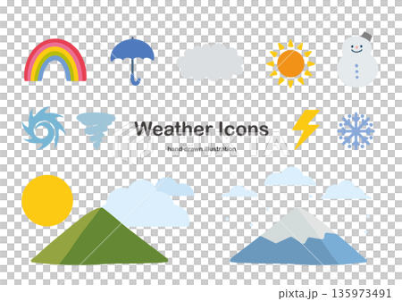Hand drawn weather icon set Hand drawn weather icon set 135973491