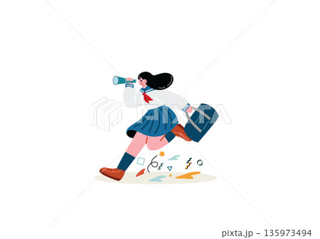 目標に向かって走る学生の女の子 135973494