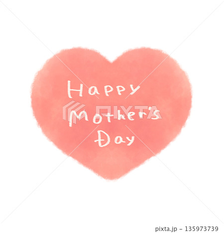 母の日の文字入り 水彩の優しい赤いハートイラスト素材 英語  135973739