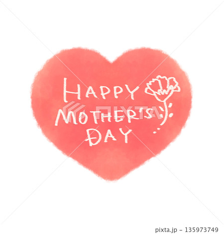 母の日の文字入り 水彩の優しい赤いハートイラスト素材 英語  135973749