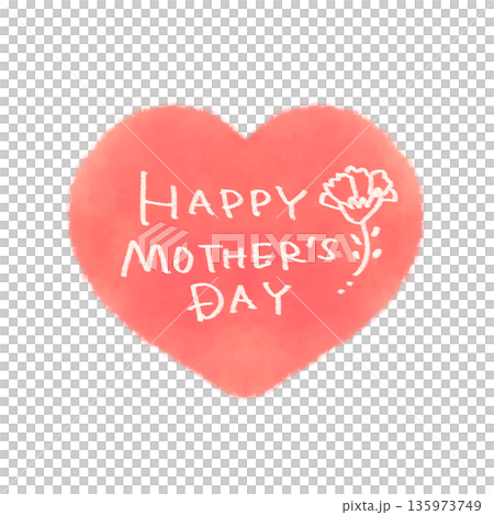 母の日の文字入り 水彩の優しい赤いハートイラスト素材 英語  135973749