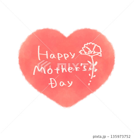 母の日の文字入り 水彩の優しい赤いハートイラスト素材 英語  135973752
