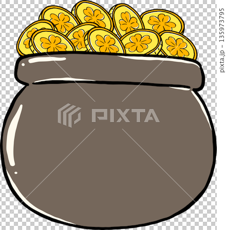 Pot of Gold Coins St Patrick Day Cartoon Hand Drawn Pot of Gold Coins St Patrick Day Cartoon Hand Drawn 135973795