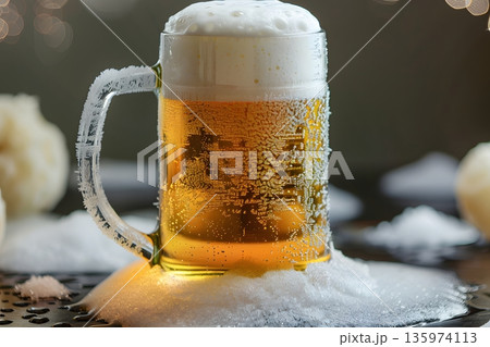 霜に包まれた冷えたビールジョッキ 135974113