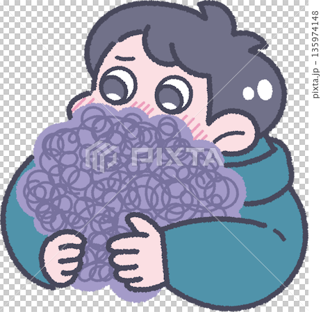 Illustration of a boy and his feelings - worries 135974148