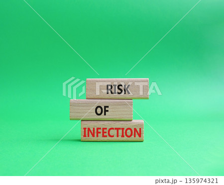 Risk of Infection symbol. Wooden blocks with words Risk of Infection. Beautiful green background. Medicine and Risk of Infection concept. Copy space. Risk of Infection symbol. Wooden blocks with words Risk of Infection. Beautiful green background. Medicine and Risk of Infection concept. Copy space. 135974321