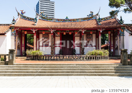 View of the Confucius Temple in Hsinchu City, Taiwan. This is a historic heritage site featuring a Chinese-style building that is over a hundred years old. 135974329