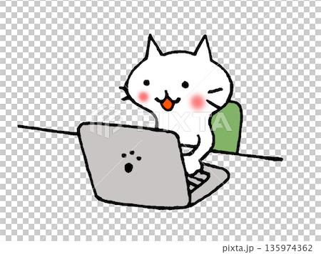 Illustration of a cute cat operating a computer and working on a computer Illustration of a cute cat operating a computer and working on a computer 135974362