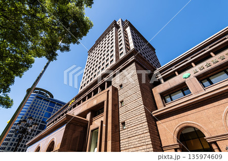 Low-angle view of the Cathay Financial Center building in Xinyi District, Taipei, Taiwan. It houses the corporate headquarters of Cathay Financial Holding. Low-angle view of the Cathay Financial Center building in Xinyi District, Taipei, Taiwan. It houses the corporate headquarters of Cathay Financial Holding. 135974609