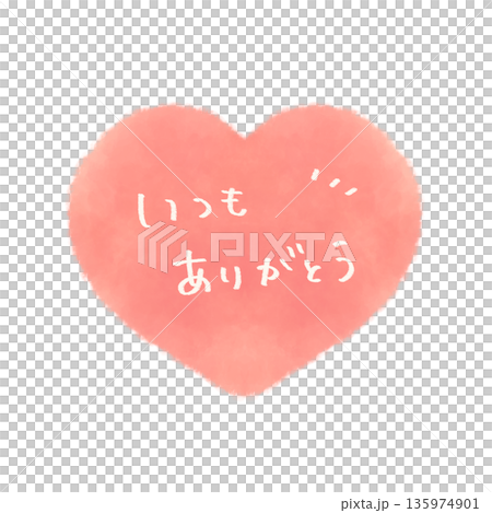 A simple hand-drawn heart illustration in pink with the words "Thank you always" 135974901