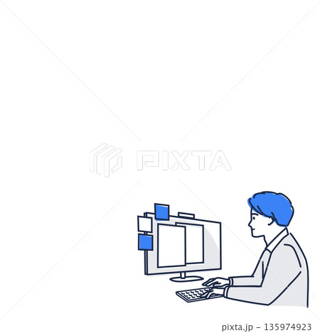 余白のある会議前にパソコンで準備する男性 余白のある会議前にパソコンで準備する男性 135974923