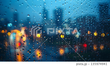 雨粒に滲む都会の灯り 雨粒に滲む都会の灯り 135974941