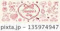 手描き風バレンタインデーモチーフ素材セット 135974947