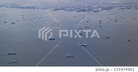 view from the sky of Jakarta Bay, Indonesia view from the sky of Jakarta Bay, Indonesia 135974961