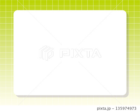 シンプルな影付き四角フレームとグラデーショングリッド背景のイラスト（黄緑・黄色） 135974973