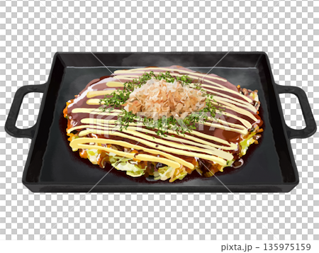 鐵板大阪燒(佐蛋黃醬、海苔和鰹魚片) 鐵板大阪燒(佐蛋黃醬、海苔和鰹魚片) 135975159