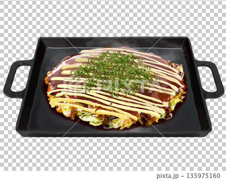 Iron plate okonomiyaki (with mayonnaise and green laver) 135975160