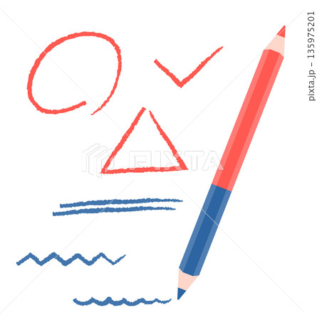 赤青鉛筆と正解、不正解、三角、下線 135975201