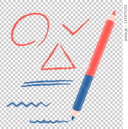 赤青鉛筆と正解、不正解、三角、下線 135975201