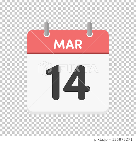 March 14th, MAR 14 daily calendar icon - Simple red English calendar for 3/14 135975271