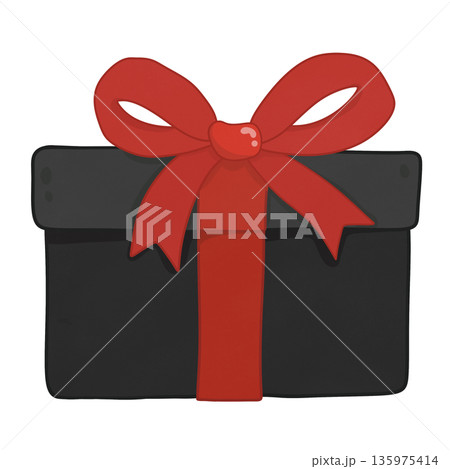 Black gift box with red ribbon 135975414