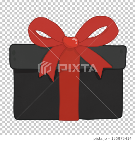 Black gift box with red ribbon 135975414