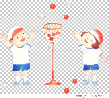 小學運動會上孩子們丟球的向量插圖 小學運動會上孩子們丟球的向量插圖 135975468