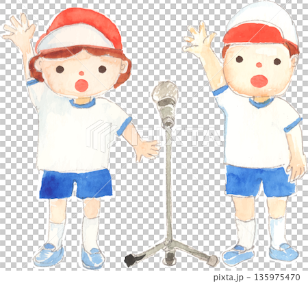 男孩和女孩宣誓運動員誓詞的插圖（向量圖） 135975470