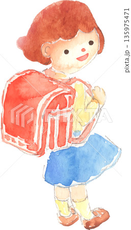 ランドセルを背負った女の子のイラスト ベクター ランドセルを背負った女の子のイラスト ベクター 135975471