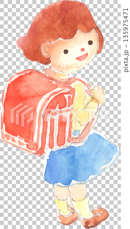 向量圖,描繪了一個背著書包的女孩 向量圖,描繪了一個背著書包的女孩 135975471