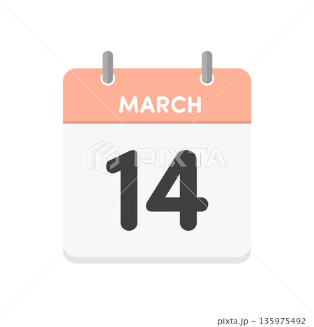 3月14日･MARCH 14thの日めくりカレンダーアイコン -  3/14のシンプルな英語の暦 135975492