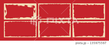 Vintage distressed border frames collection. Horizontal rectangle grunge edges with rough ink texture and uneven corners. Retro frame kit. Vintage distressed border frames collection. Horizontal rectangle grunge edges with rough ink texture and uneven corners. Retro frame kit. 135975597