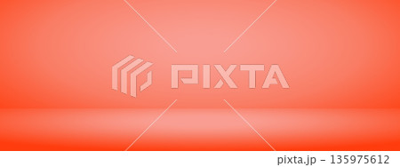 Orange studio room. Limbo light background. Abstract 3d bg with empty space for advertising text. Vector mockup illustration. 135975612