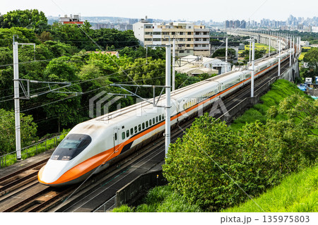 Overlooking view of the Taiwan High Speed Rail trains passing Changhua in Taiwan. It is the only high-speed railway in Taiwan. Overlooking view of the Taiwan High Speed Rail trains passing Changhua in Taiwan. It is the only high-speed railway in Taiwan. 135975803