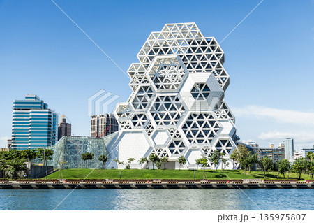 View of Argo Yacht Marina at Glory Pier of Kaohsiung Port, Taiwan, and the Kaohsiung Music Center building. View of Argo Yacht Marina at Glory Pier of Kaohsiung Port, Taiwan, and the Kaohsiung Music Center building. 135975807