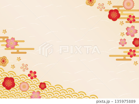 ベージュと花柄の背景素材 135975889