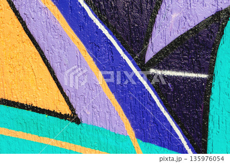 Abstract Geometric Wall Art in Turquoise, Purple, Orange with Black Outlines for 80s, 90s Street Style Abstract Geometric Wall Art in Turquoise, Purple, Orange with Black Outlines for 80s, 90s Street Style 135976054