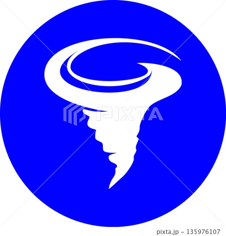 Blue Circular Tornado Icon Representing Natural Disaster Weather Warning Storm Damage Insurance Coverage and Severe Atmospheric Climate Conditions Blue Circular Tornado Icon Representing Natural Disaster Weather Warning Storm Damage Insurance Coverage and Severe Atmospheric Climate Conditions 135976107