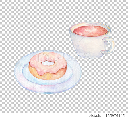 水彩で描いたドーナツとコーヒー 水彩で描いたドーナツとコーヒー 135976145
