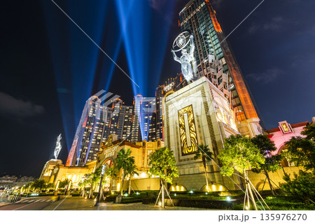 Beautiful night view of Studio City is a hotel casino resort on the Cotai Strip in Macau, China, a Hollywood studio-themed leisure resort. 135976270