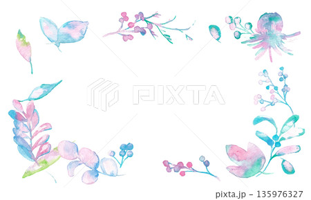水彩。水彩タッチの春カラー植物イラスト。ベクターのメルヘンカラー植物イラスト。 135976327