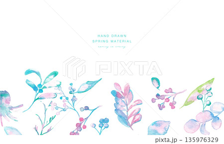 水彩。水彩タッチの春カラー植物イラスト。ベクターのメルヘンカラー植物イラスト。 135976329