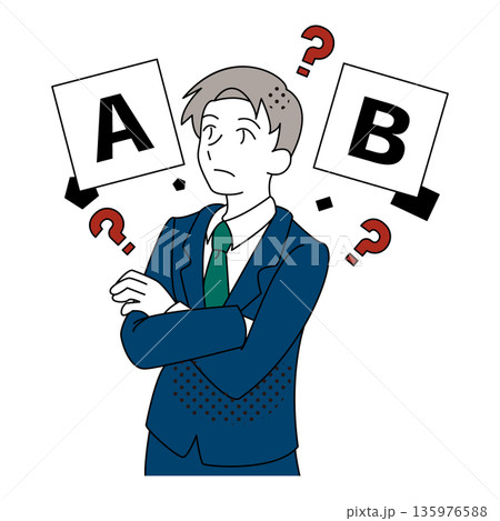 AとBの間で判断に迷うビジネスマンのイラスト 135976588