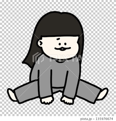 一名穿著運動衫的女子努力張開雙腿，伸展肌肉，顯然是缺乏運動所致。 135976674