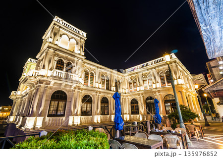 Night view of Fisherman's Wharf in Macau, China, the first-ever cultural, themed, and creative attraction in the tourism industry of Macao.  135976852