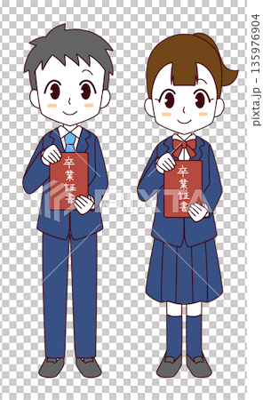 Illustration of male and female children holding diplomas Illustration of male and female children holding diplomas 135976904